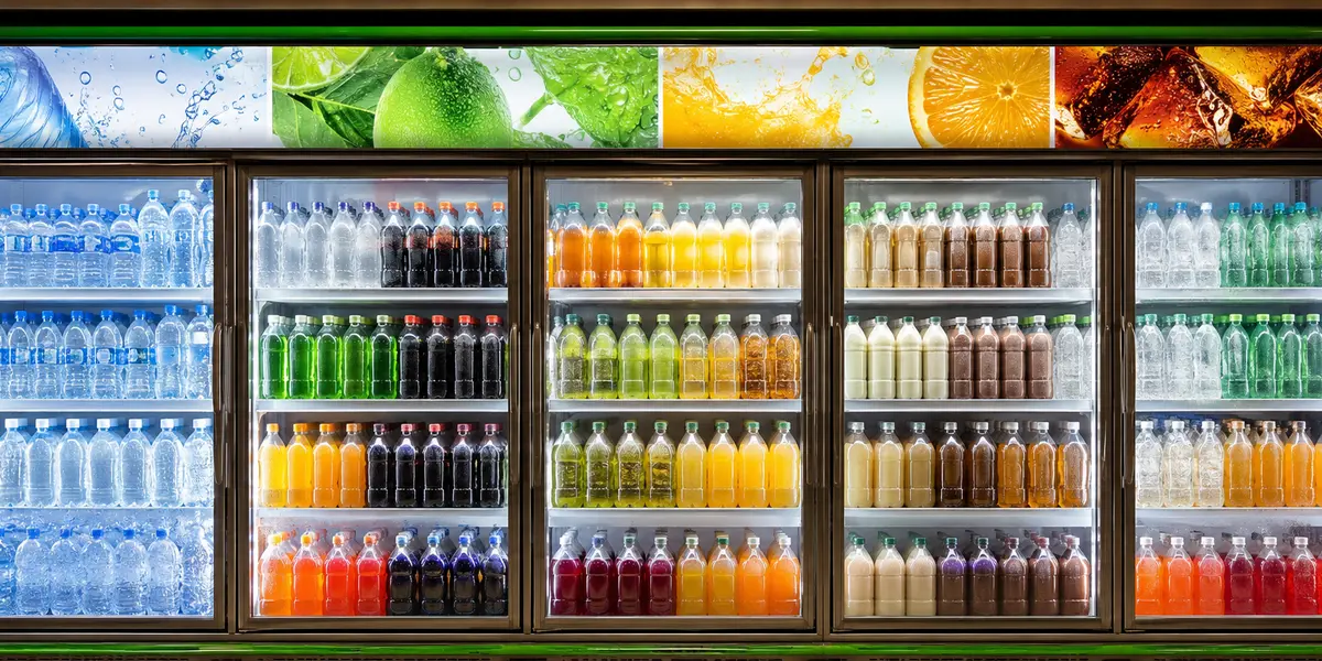 Chilled beverages in a supermarket
