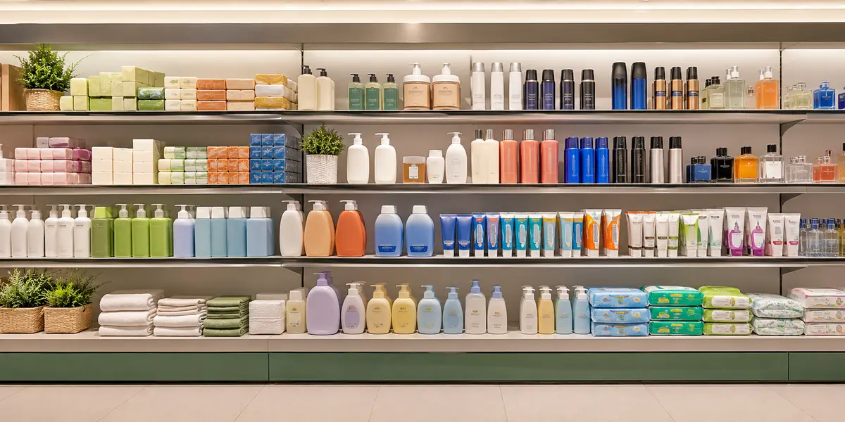 Personal care products on supermarket shelves